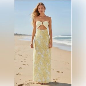 NWOT Sastianaen Yellow Floral Strapless Maxi Dress